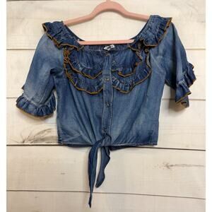 Noble U Denim Off the Shoulder Cowgirl Country Top Size LG